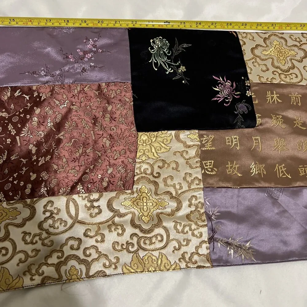 Silk Handmade Vintage Patchwork Table Runner Asian Bohemian 71”x 13.75”